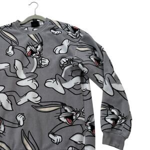 Looney Tunes Bugs Bunny Fleece Sweatshirt Adult Small Gray AOP All Over Print